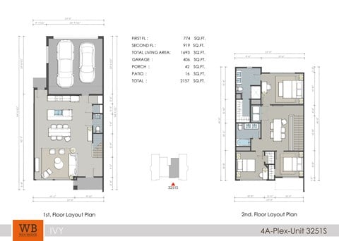 Floor plan for 3 beds, 2.5 baths, 1699 sqft